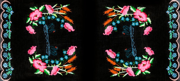 haftowane motywy na tkaninie